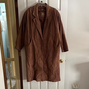 Brown genuine leather long Women's XL Coat